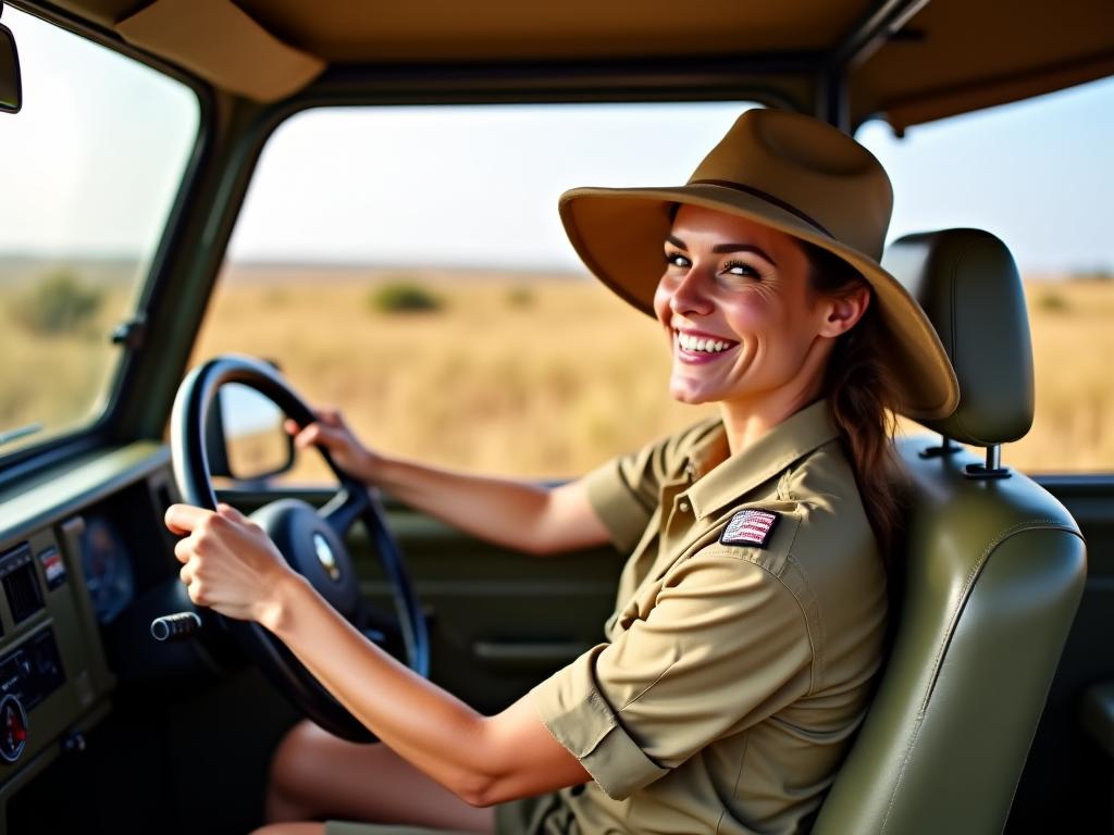 Female safari guide leading group adventure